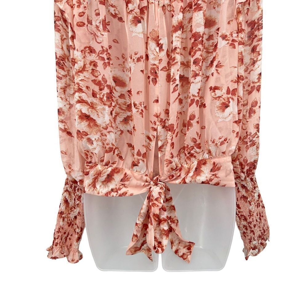 Bardot Remi Blouse Women's Small Long Sleeve Floral Sheer Tie Waist Long Sleeve - Picture 14 of 16